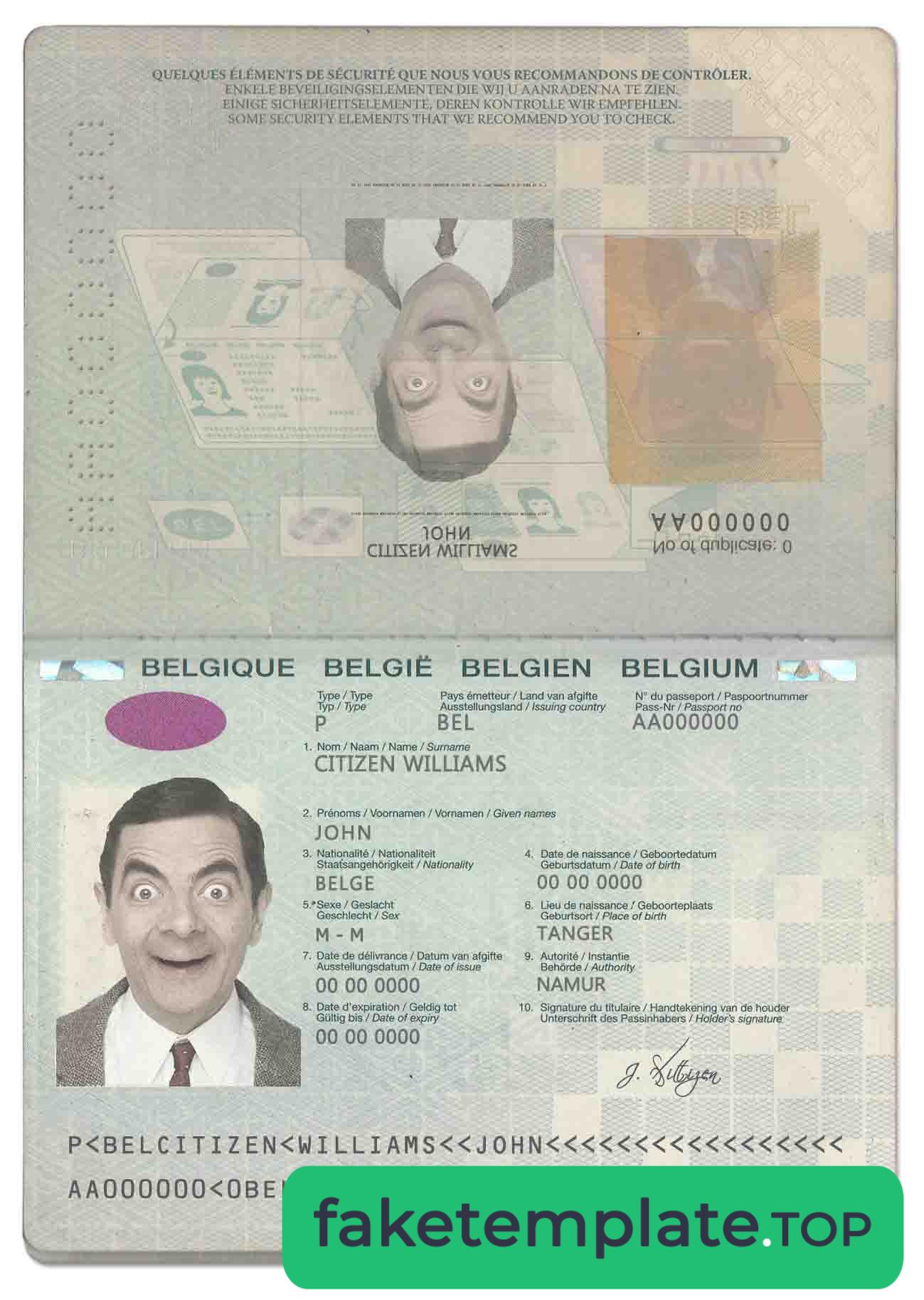 Feature of fake Belgium passport example (2014-2017)